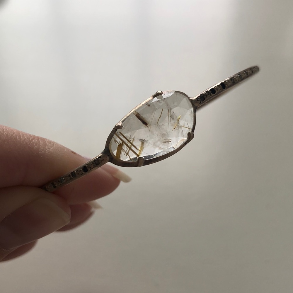 Chan Luu clear quartz bangle with diamonds. Has missing stone see photos